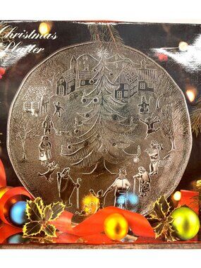 Christmas Crystal Platter With Winter Scene Design - Made In Italy